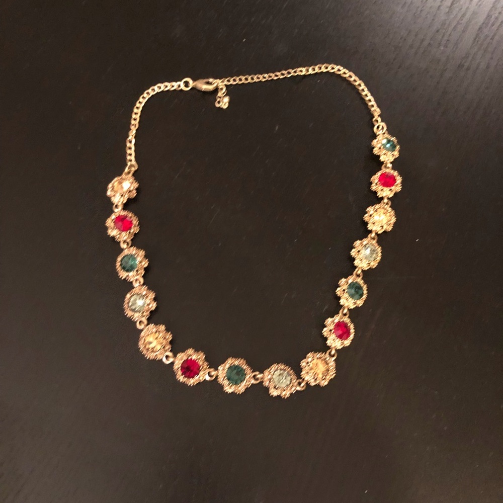 Multicolor gem necklace on gold chain